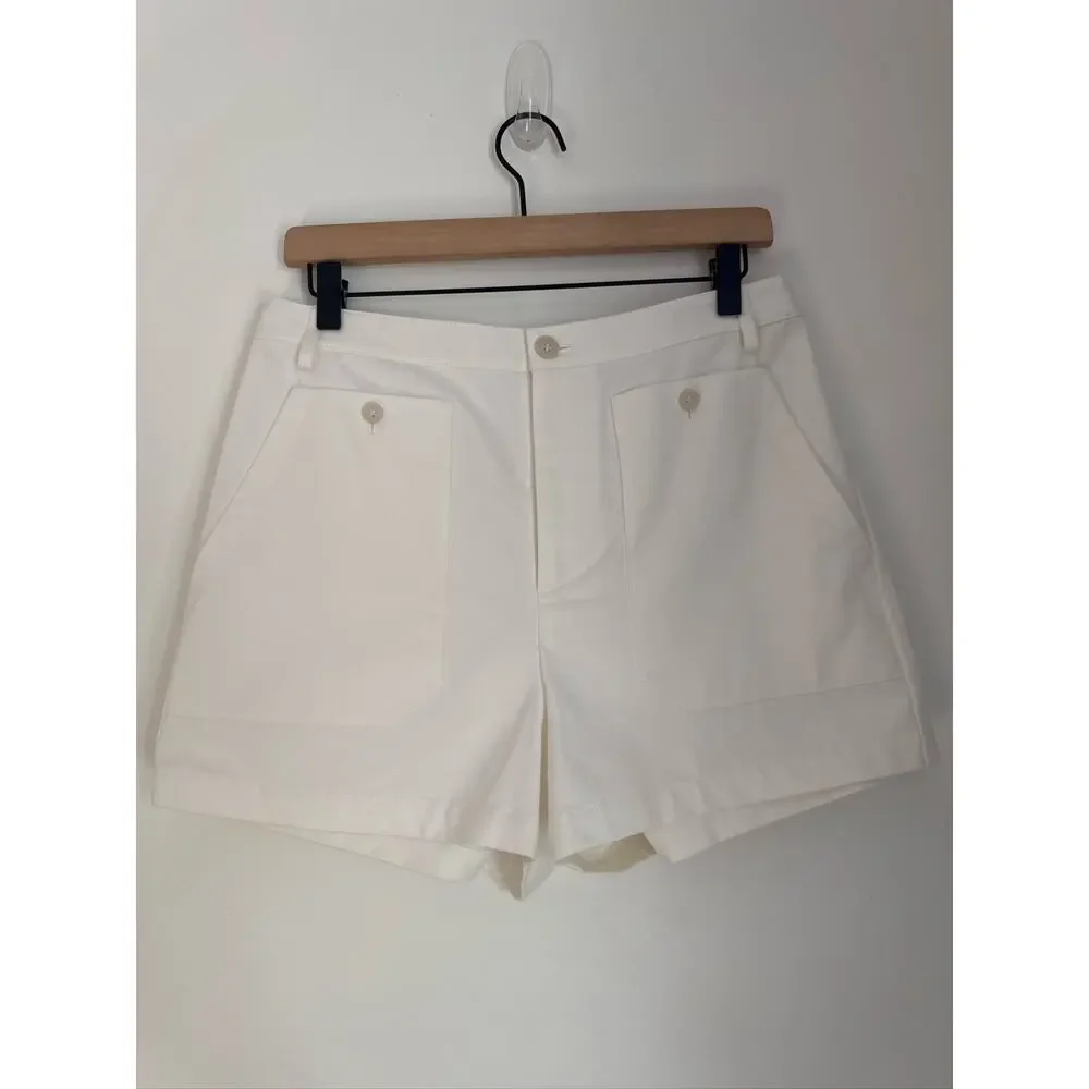 Nili Lotan Tailored Resort Minimalist Costal High Rise Shorts in White, Size 8